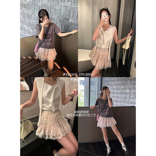 EKOOL4/28新品【秘境爱丽丝】蕾丝提花短款蛋糕裙a字高腰半身裙女 商品图1