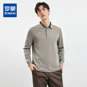 【羊毛蚕丝混纺 磨毛保暖】罗蒙秋冬男装长袖POLO衫双面磨毛撞色领翻领长袖t恤