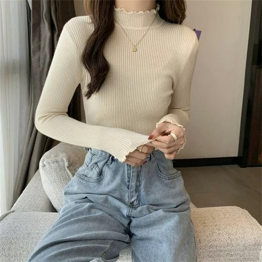 【GZ】无忧购韩版温柔百搭木耳边圆领/中领内搭修身显瘦针织小衫（截单后7天发货)25年清仓捡漏 商品图10