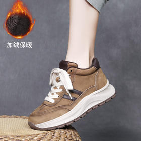 JS60118N 24新款头层牛皮休闲运动风系带加绒棉鞋真皮保暖舒适平底女鞋