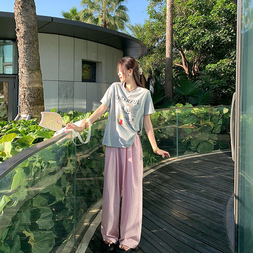 <曾小咸推荐>百搭休闲花灰色卡通印花短袖T恤 商品图4