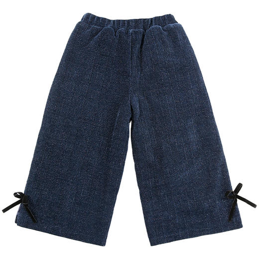 LittleNaive秋冬款女童阔腿裤宽松蝴蝶结七分裤子亮丝儿童休闲裤 商品图4