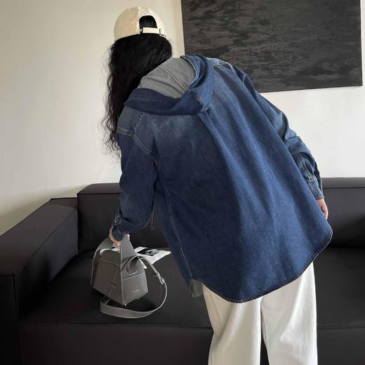 顺丰包邮15955洛诗琳复古简约纯色连帽牛仔开衫外套女286 商品图3