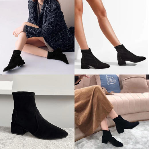 1028-5亏清换工钱 24升级版 SW弹力袜靴 弹力羊猄 大方跟短靴踝靴 炒鸡好穿 商品图0