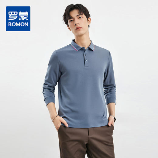 【羊毛蚕丝混纺 磨毛保暖】罗蒙秋冬男装长袖POLO衫男士商务休闲撞色领长袖polo衫男t恤 商品图0