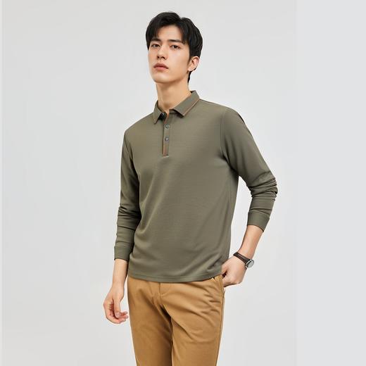 【羊毛蚕丝混纺 磨毛保暖】罗蒙秋冬男装长袖POLO衫男士商务休闲撞色领抗菌长袖t恤男 商品图1