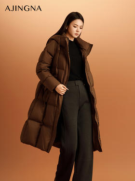 【商场同款】阿菁娜2024冬季新款蓄热抗寒连帽长款羽绒服A29D216059
