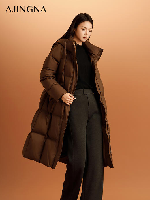 【商场同款】阿菁娜2024冬季新款蓄热抗寒连帽长款羽绒服A29D216059 商品图0