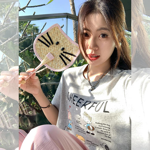 <曾小咸推荐>百搭休闲花灰色卡通印花短袖T恤 商品图3