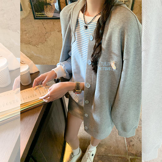 <曾小咸推荐>韩系休闲灰色后背字母绣花外套 商品图2