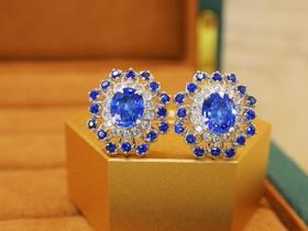 523329 矢车菊蓝宝石耳钉
石重：2.18ct（1.60ct+0.58ct），总重：4.29g，
钻石：0.28ct/28颗
18K白金，真金真钻石
超值价💰7480 #优石客珠宝