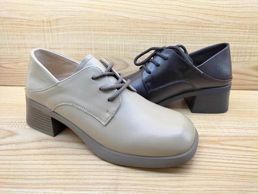 豪行真皮女鞋24112509时尚中跟休闲单鞋乐福系带皮鞋 商品图3