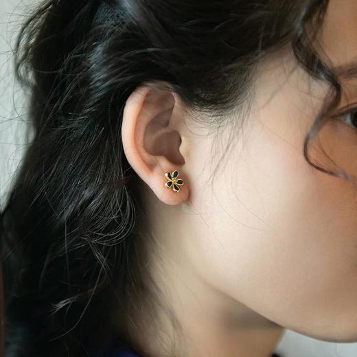 【林栖设计小店】东阳孔雀羽毛青绿耳环仿点翠绿银-LX1224009（预售） 商品图2