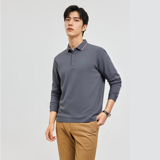 【精美刺绣 棉混纺】罗蒙春秋男装长袖POLO衫男士商务休闲打底翻领T恤男长袖 商品图3