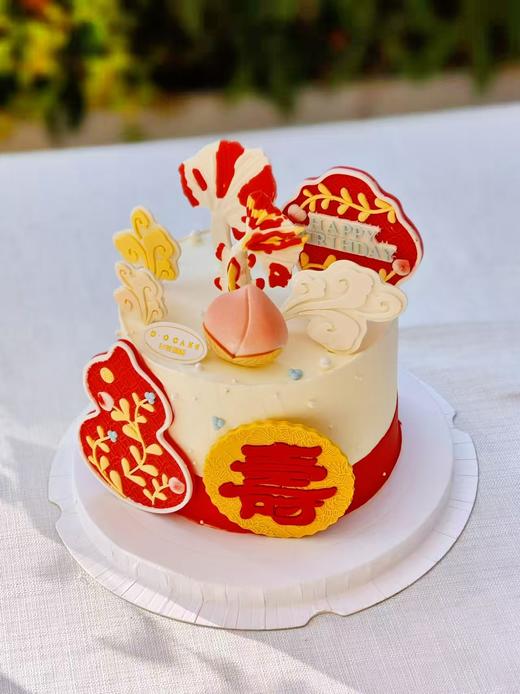 新品“福寿绵长”蛋糕上面的装饰是巧克力可食用，提前5小时预定 商品图2