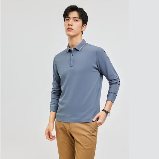 【羊毛蚕丝混纺 磨毛保暖】罗蒙秋冬男装长袖POLO衫男士商务休闲撞色领长袖polo衫男t恤 商品图1