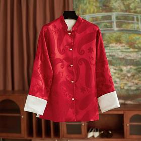 【高货wl】全新升级【铂金会员487/天猫659/差价172】(03600) 洛诗琳时髦新中式女轻国风外套提花真丝冠乐绉双面穿棉服