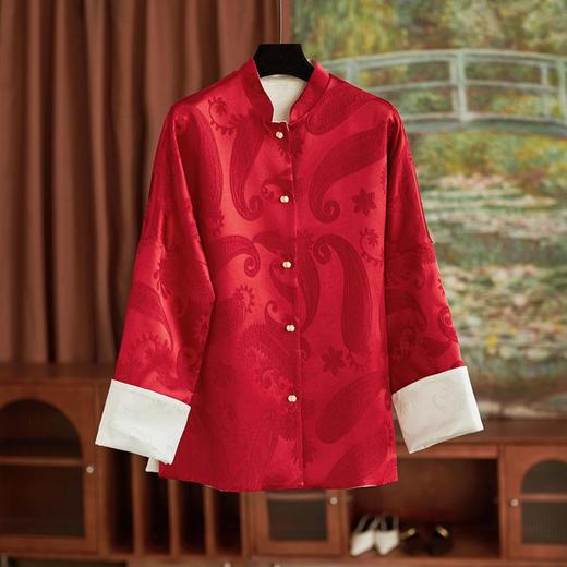 【高货wl】全新升级【铂金会员487/天猫659/差价172】(03600) 洛诗琳时髦新中式女轻国风外套提花真丝冠乐绉双面穿棉服 商品图0