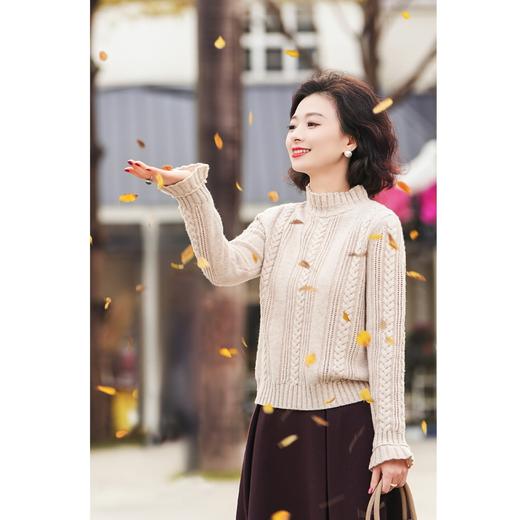 西子/【织梦】立体绞花镂空感花边领针织毛衣/MSBH880 商品图0