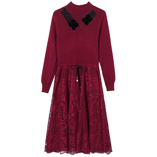 冬季加绒保暖针织连衣裙，洋气内搭蕾丝打底毛衣裙CC576 商品图4