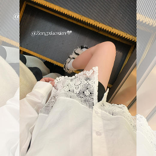 【149元任选2件】现货！设计感蕾丝拼接下摆白色宽松衬衫 商品图1