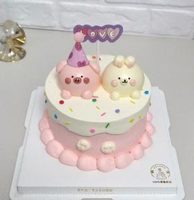 【优品系列】---【粉色立体猪小兔】蛋糕（实拍图）