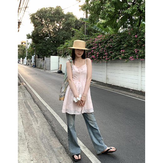 EKOOL定制 ~桃花蜜罐~初春新款吊带裙女中长款长袖收腰显瘦连衣裙 商品图2