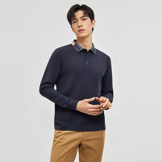 【羊毛蚕丝混纺 磨毛保暖】罗蒙秋冬男装长袖POLO衫双面磨毛撞色领翻领长袖t恤 商品图4