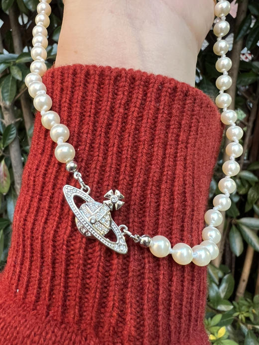 1029-3 现货发 圆正 无包装 西太后 土星吊坠 珍珠锁骨链 短项链 商品图13