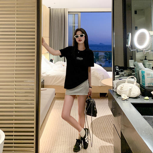 <曾小咸推荐>韩系字母印花短袖正肩T恤宽松 商品图6