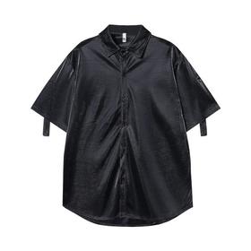 CS32夏季新款镂空拼接男士衬衫百搭潮流时尚上衣休闲透气宽松短袖