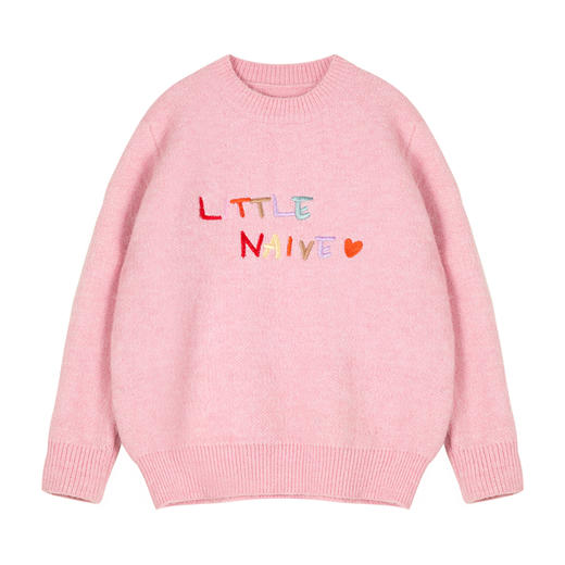 LittleNaive女童多巴胺套头毛衣冬季新款儿童圆领刺绣针织衫上衣 商品图4