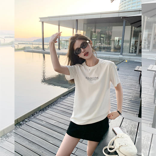 <曾小咸推荐>韩系字母印花短袖正肩T恤宽松 商品图0