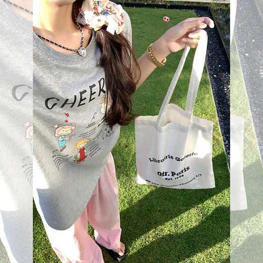 <曾小咸推荐>百搭休闲花灰色卡通印花短袖T恤 商品图2