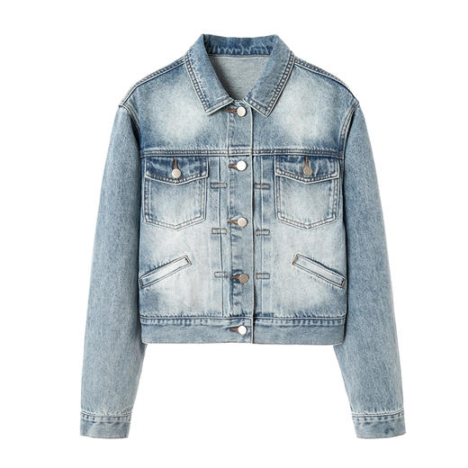 EKOOL牛仔乌托邦~春季新款水洗做旧牛仔外套女小个子短款夹克上衣 商品图3