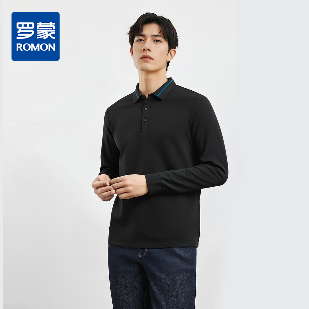 【羊毛蚕丝混纺 磨毛保暖】罗蒙秋冬男装长袖POLO衫男士商务休闲打底翻领磨毛抗菌长袖T恤