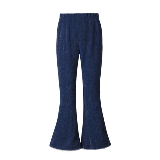 LittleNaive女童金银丝休闲裤秋冬款复古珍珠喇叭裤儿童微喇裤子 商品图4