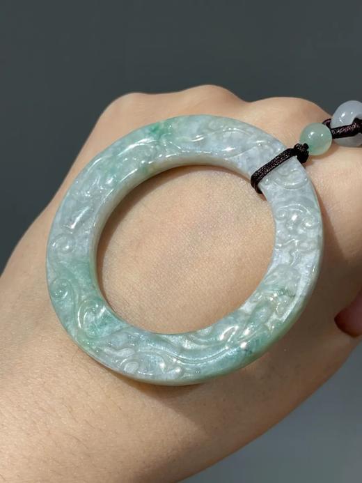 白底青翡翠雕螭龙纹吊坠环，顺丰包邮 商品图0