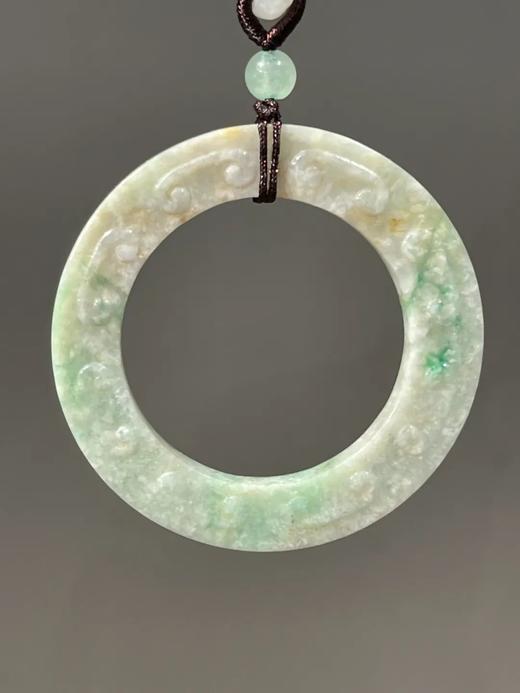 白底青翡翠雕螭龙纹吊坠环，顺丰包邮 商品图1