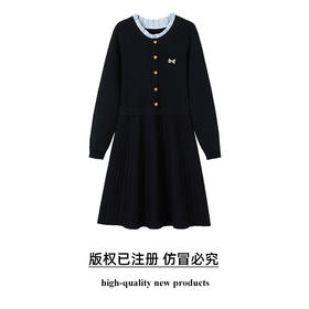 奢姿2025年秋季新款大码女装立领气质裙子胖妹妹学院风胸针连衣裙9851820835