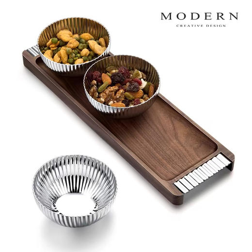 MODERN轻奢胡桃木干果盘家用茶几零食碗创意坚果盘水果盘茶托盘 商品图3