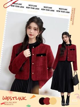 新年战袍千金洋气红色套装