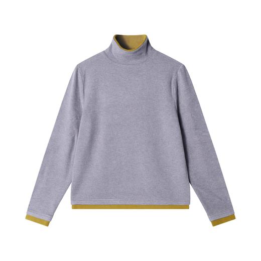 T2090秋冬季新款时尚个性韩版绒面撞色假两件立领长袖T恤情侣百搭上衣 商品图1