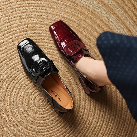 【预售5天】法式气质复古乐福小皮鞋英伦风粗跟低跟一脚蹬舒适深口方扣单鞋女LD&7227 商品图0