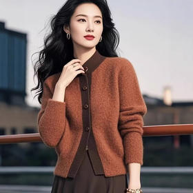 超好看红棕色单排扣，时尚气质上衣洋气独特别致针织开衫LJX-034