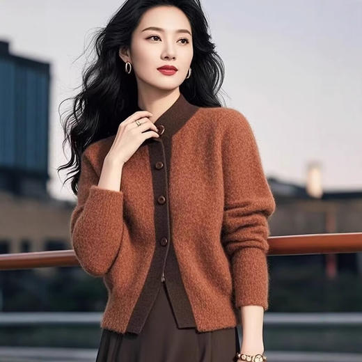 超好看红棕色单排扣，时尚气质上衣洋气独特别致针织开衫LJX-034 商品图0