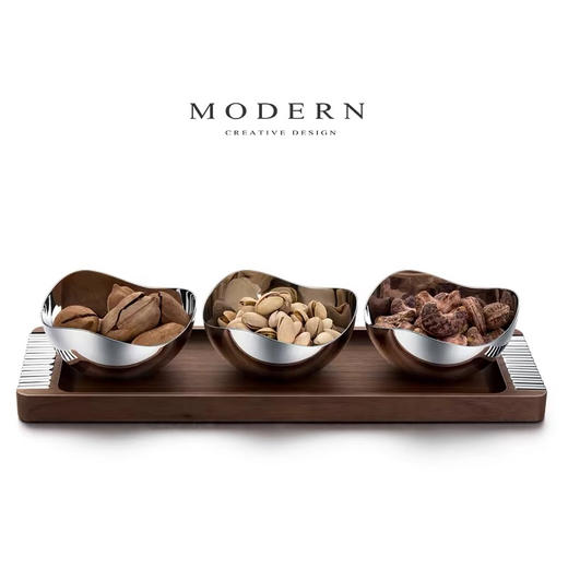 MODERN轻奢胡桃木干果盘家用茶几零食碗创意坚果盘水果盘茶托盘 商品图0