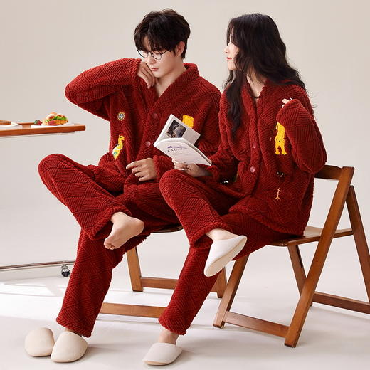 喜庆新年情侣男女珊瑚绒家居服 可外穿居家加厚保暖睡衣套装 商品图6
