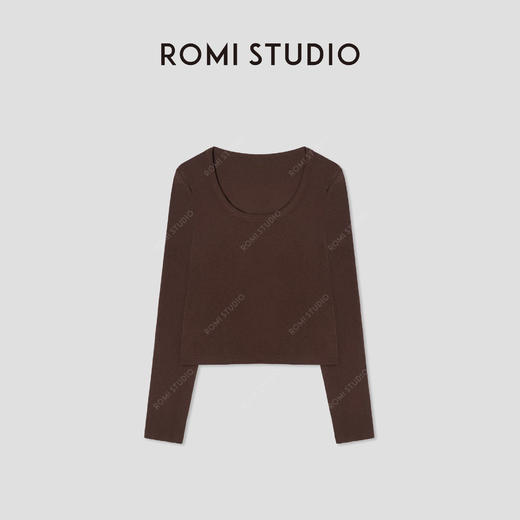 ROMI STUDIO“基础随性”绵羊毛莱赛尔混纺修身U领长袖T恤 441G1128 商品图2