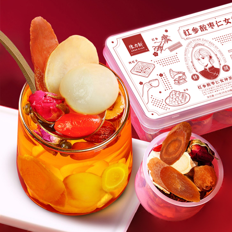 陈力新 红参酸枣仁女神茶女生熬夜独立小罐养生茶玫瑰元气血茶气色茶450g